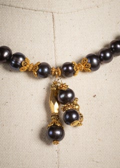 Black Tahitian Pearl and 22K Gold Beaded Necklace by Deborah Lockhart Phillips