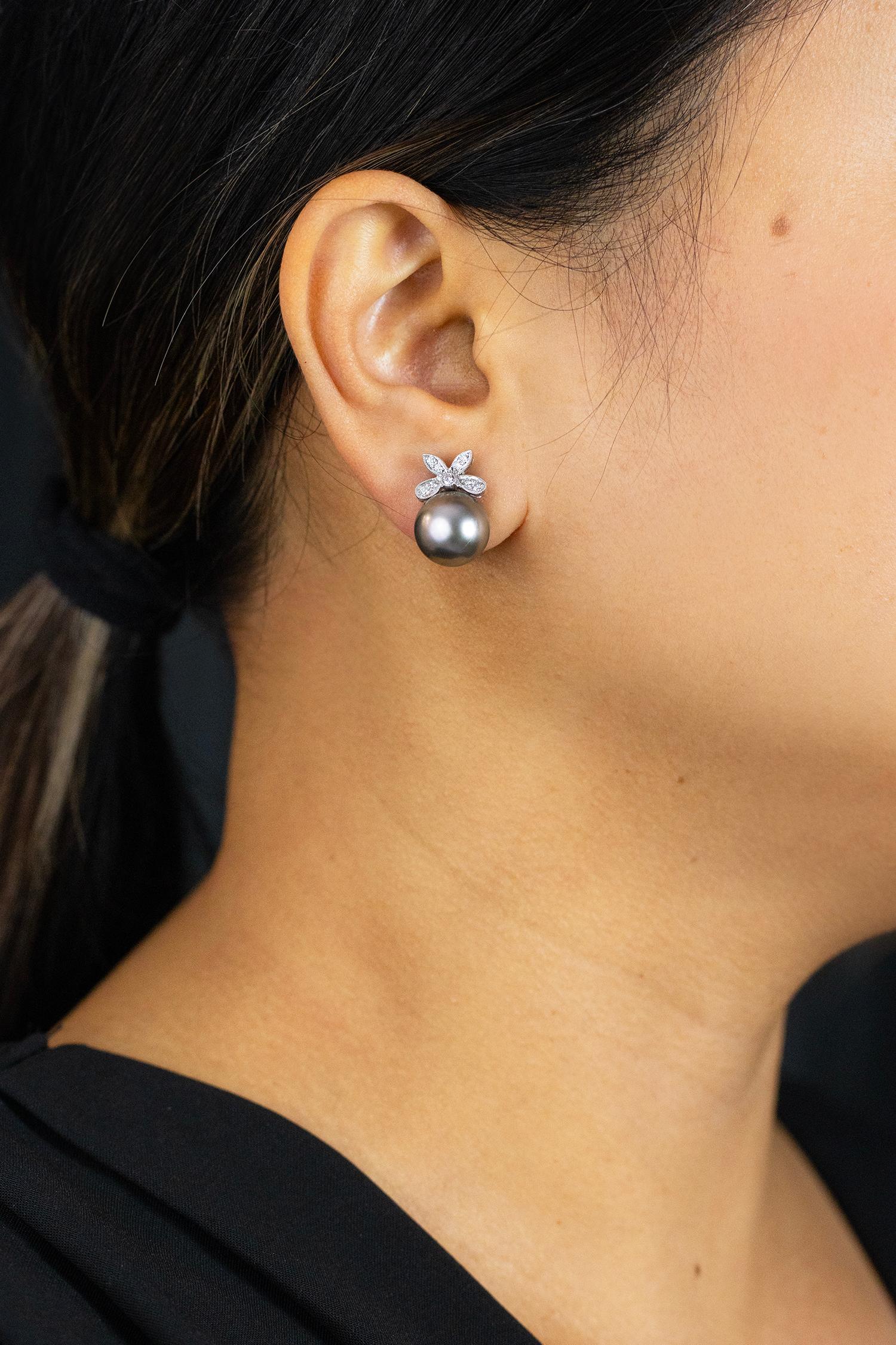 Schwarze schwarze Tahiti-Perle und Diamant-O Omega-Ohrringe im Zustand „Neu“ im Angebot in New York, NY