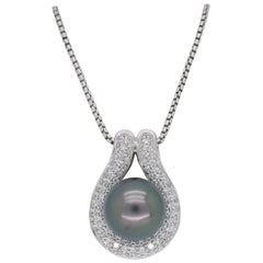 Black Tahitian Pearl and Diamond Pendant Necklace Black Tahitian Pearl and Diamond Pendant Necklace