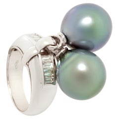 Black Tahitian Pearl and Diamond Ring White Gold Design by Ella Gafter