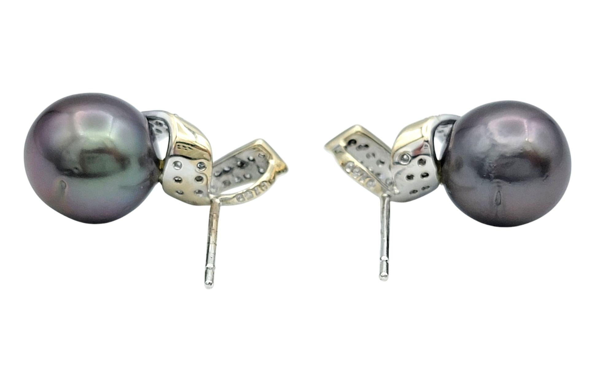 De las mujeres Pendientes de perla negra de Tahití y pavé de diamantes en oro blanco de 18 quilates en venta