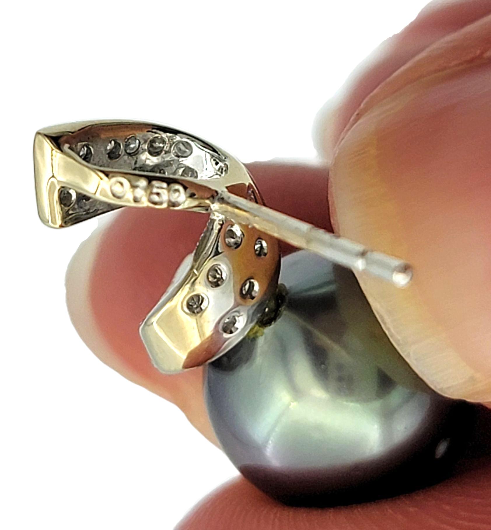 Pendientes de perla negra de Tahití y pavé de diamantes en oro blanco de 18 quilates en venta 1