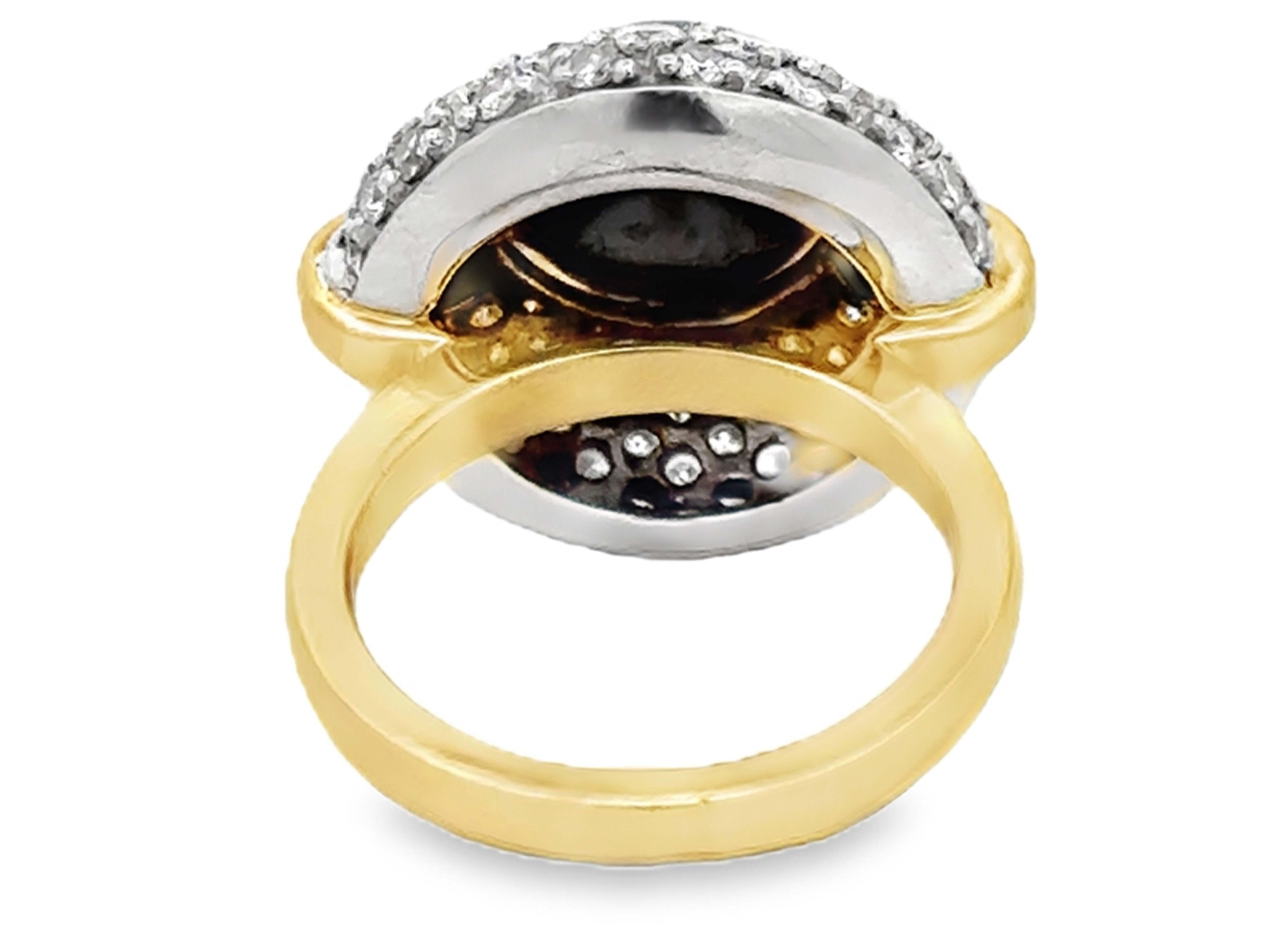 Anillo Halo de Diamantes con Perla Negra de Tahití Oro Amarillo de 18 K y Platino en venta 1