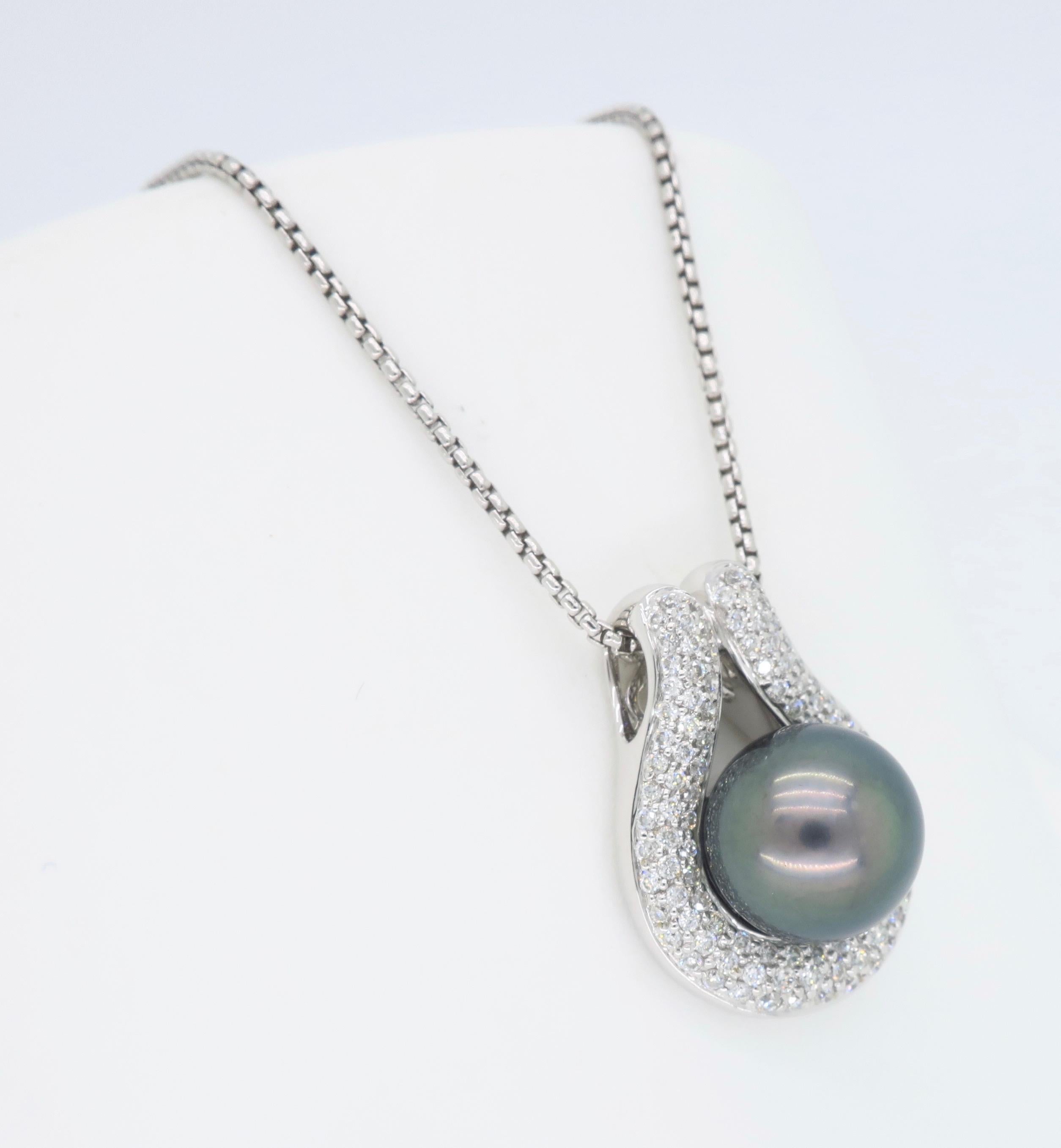 Black Tahitian Pearl and Diamond Pendant Necklace 1