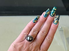 Black Tahitian Pearl Diamond Ring 14K White Gold