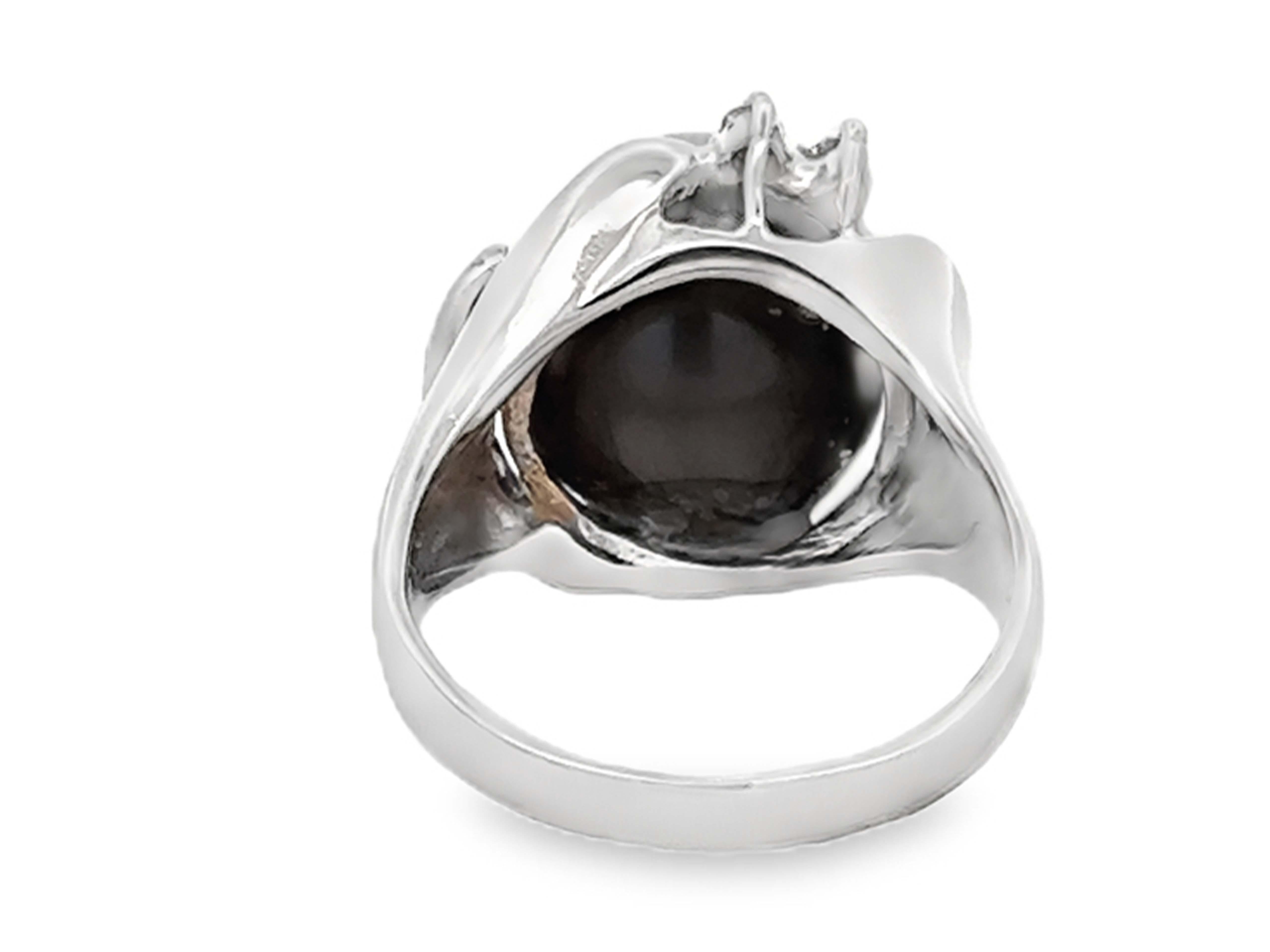 Black Tahitian Pearl Diamond Ring 14K White Gold For Sale 1