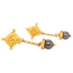 Black Tahitian Pearl Diamond Yellow Gold Earrings