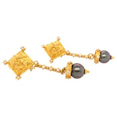 Black Tahitian Pearl Diamond Yellow Gold Earrings