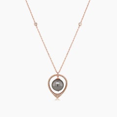 Schwarze Tahiti-Perle & ausgefallene Diamanten 18K Rose Gold Anhänger Halskette