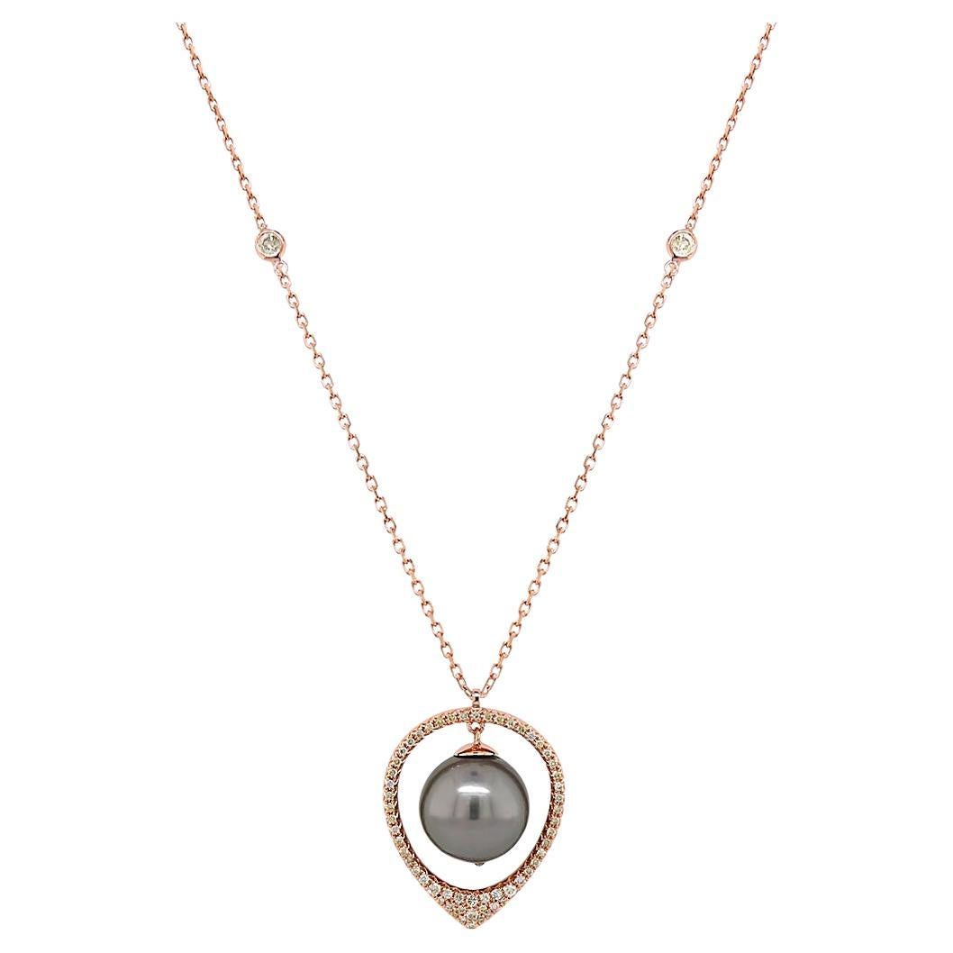 Schwarze Tahiti-Perle & ausgefallene Diamanten 18K Rose Gold Anhänger Halskette