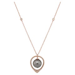 Schwarze Tahiti-Perle & ausgefallene Diamanten 18K Rose Gold Anhänger Halskette