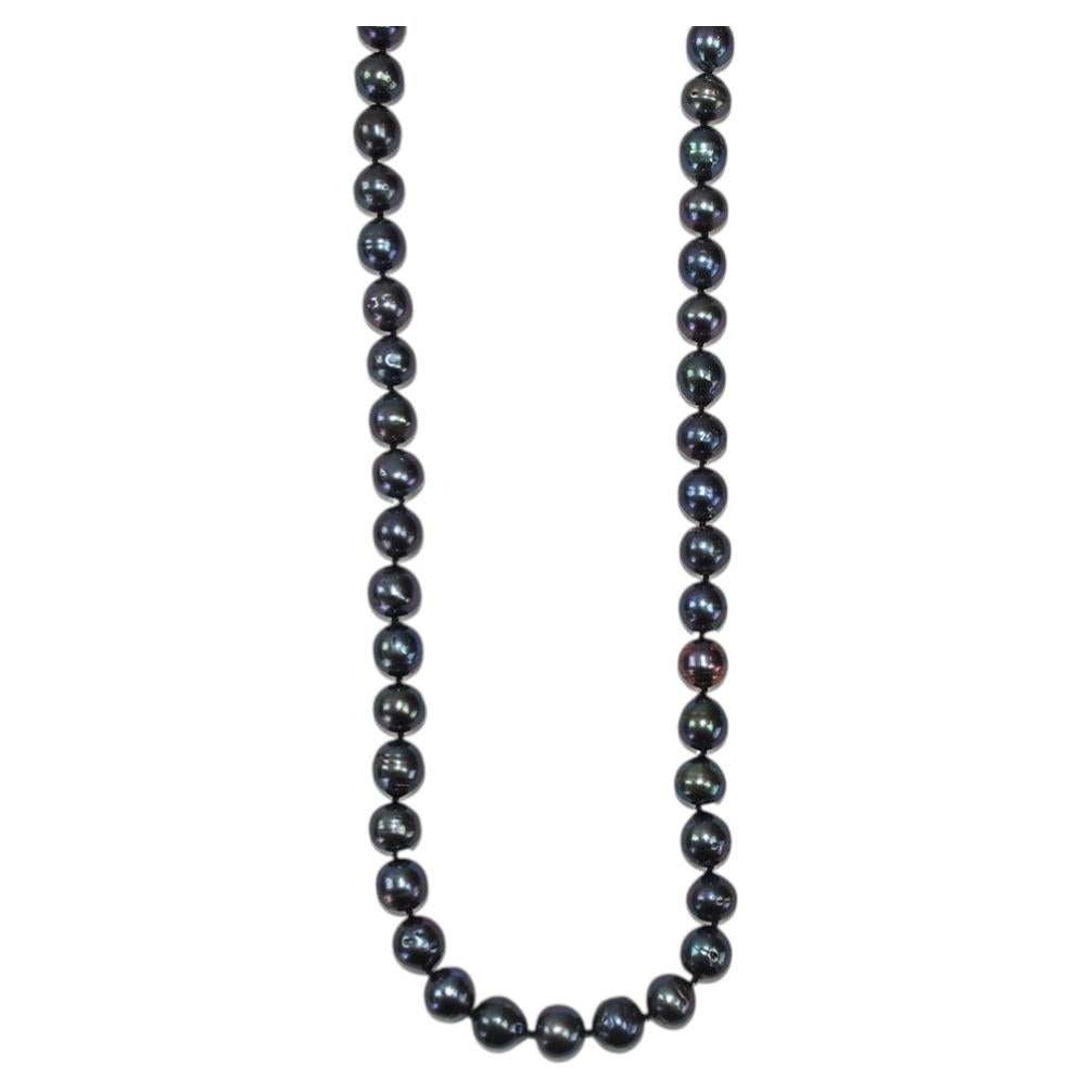 Black Tahitian Pearl Necklace 34" For Sale