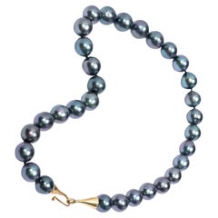 Gabrielle Sanchez Black Tahitian Pearl Necklace with 18 Karat Cone Hk-and-Eye