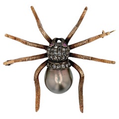 Black Tahitian Pearl Tarantula Spider Brooch Pin