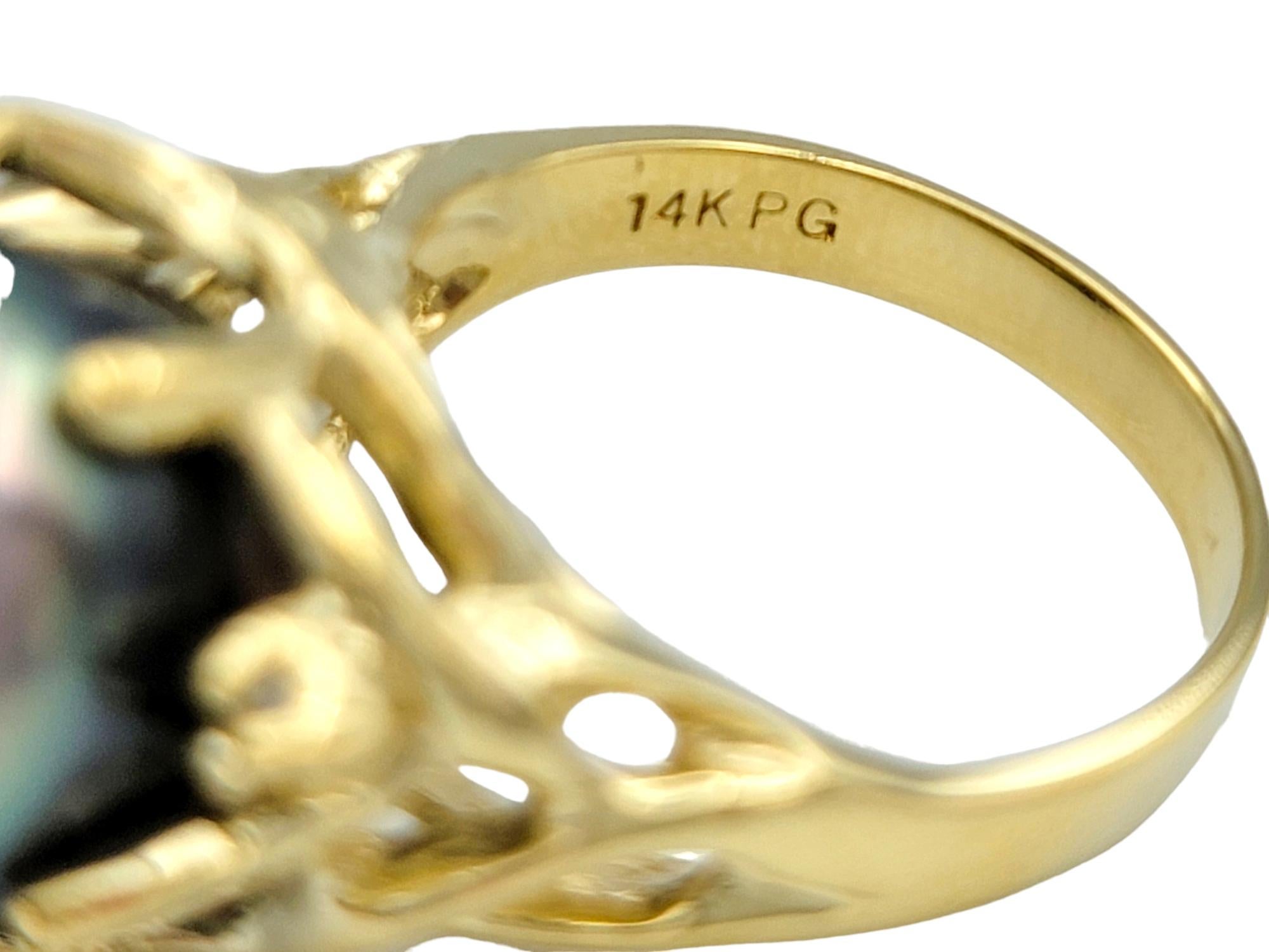 Women's Black Tahitian South Sea Pearl High Profile 14 Karat Yellow Gold Cocktail Ring For Sale