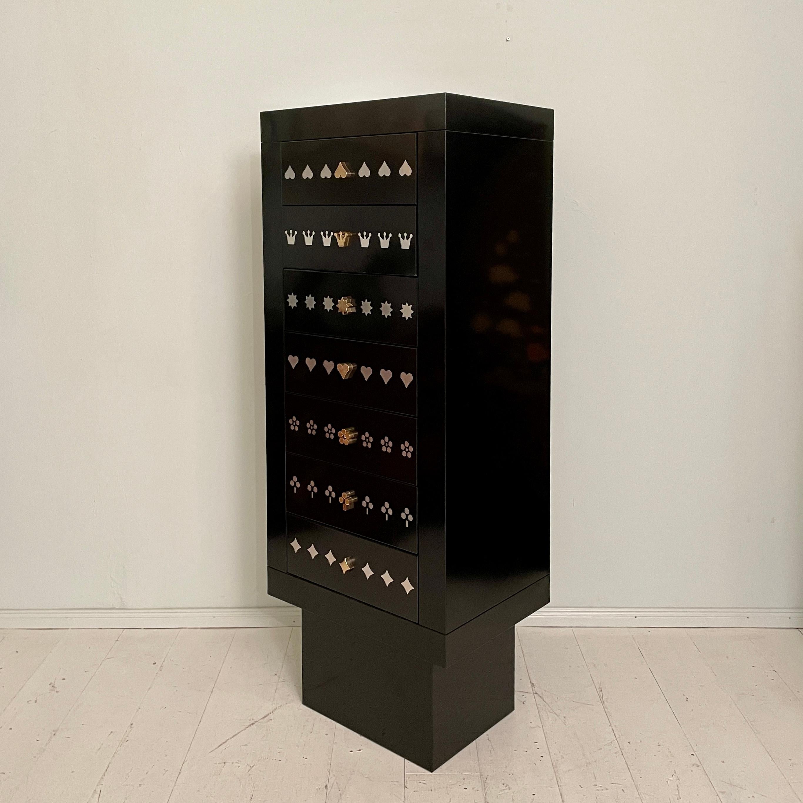 Lacquered Black Tallboy Chest by Matteo Thun for Bieffeplast, Italy, Around 1985