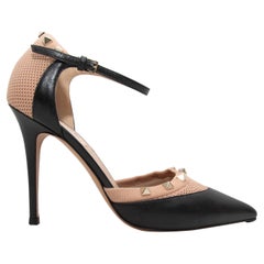Valentino escarpins à bout pointu à clous cloutés noirs et brun clair, taille 40