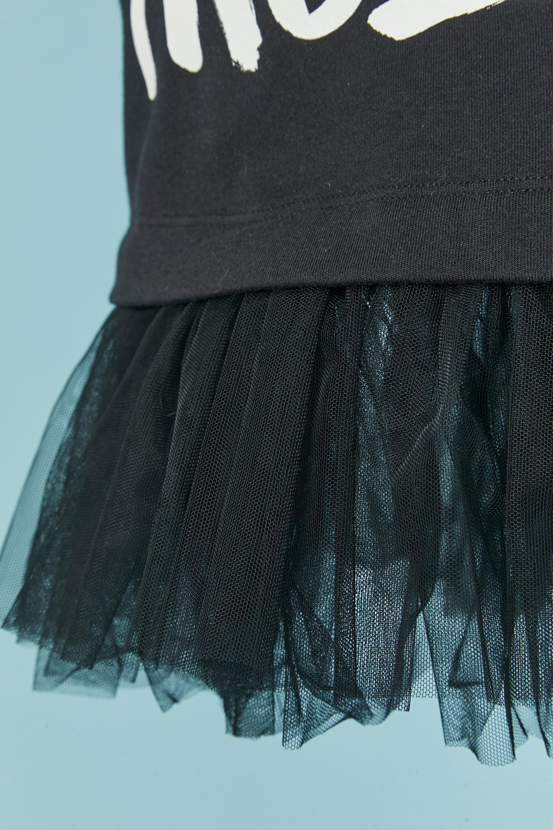 Black tank top cotton dress with writting and tulle ruffles MOSCHINO Couture NEW For Sale 1