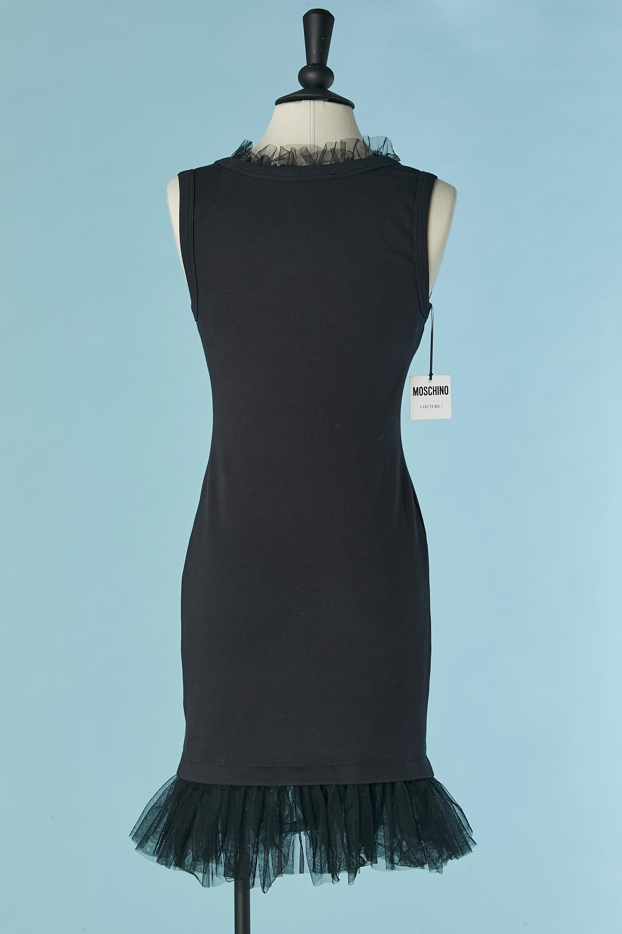 Black tank top cotton dress with writting and tulle ruffles MOSCHINO Couture NEW For Sale 3