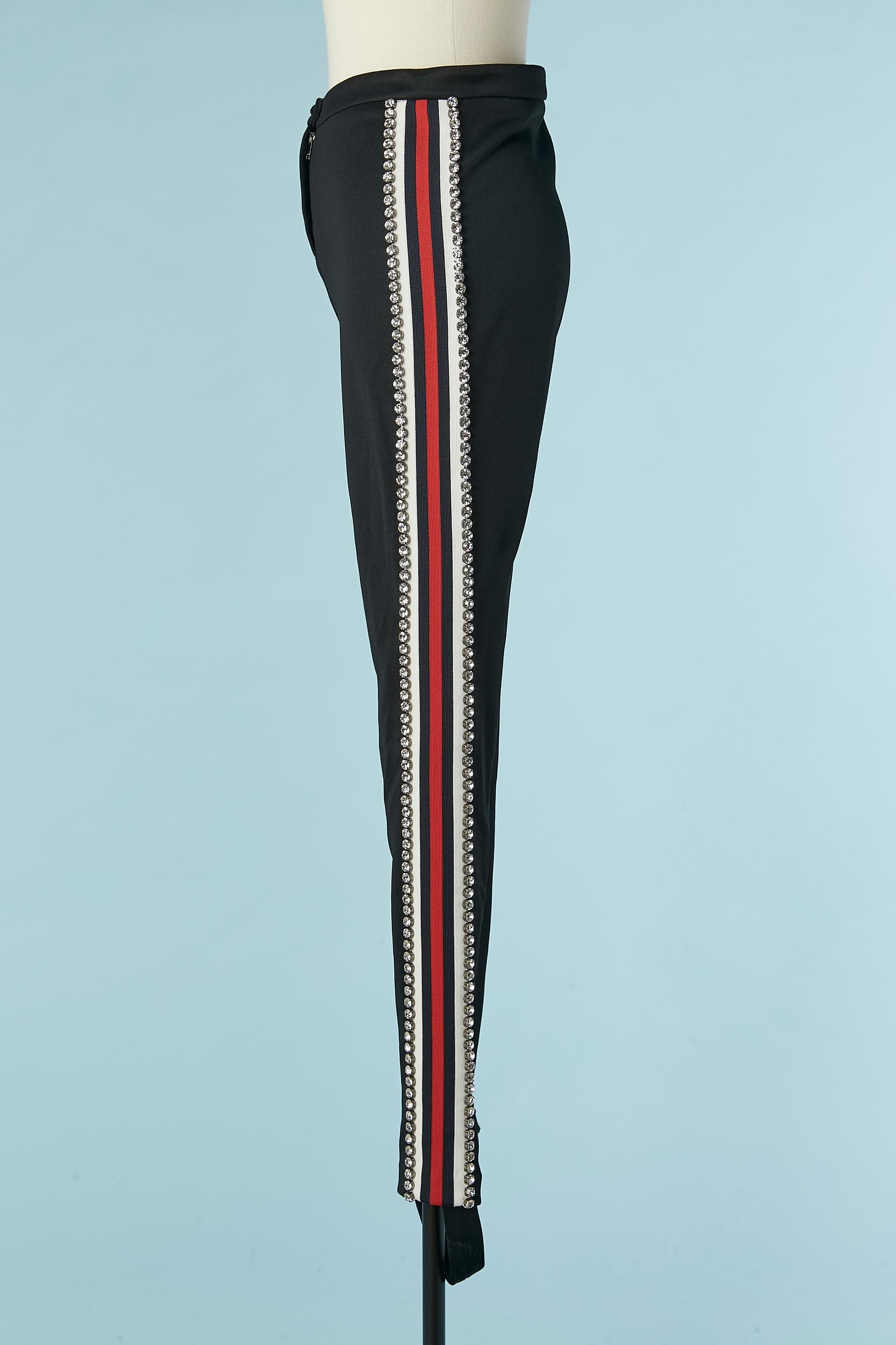 Women's Black tapered trousers with striped and rhinestone trimming Gucci  For Sale