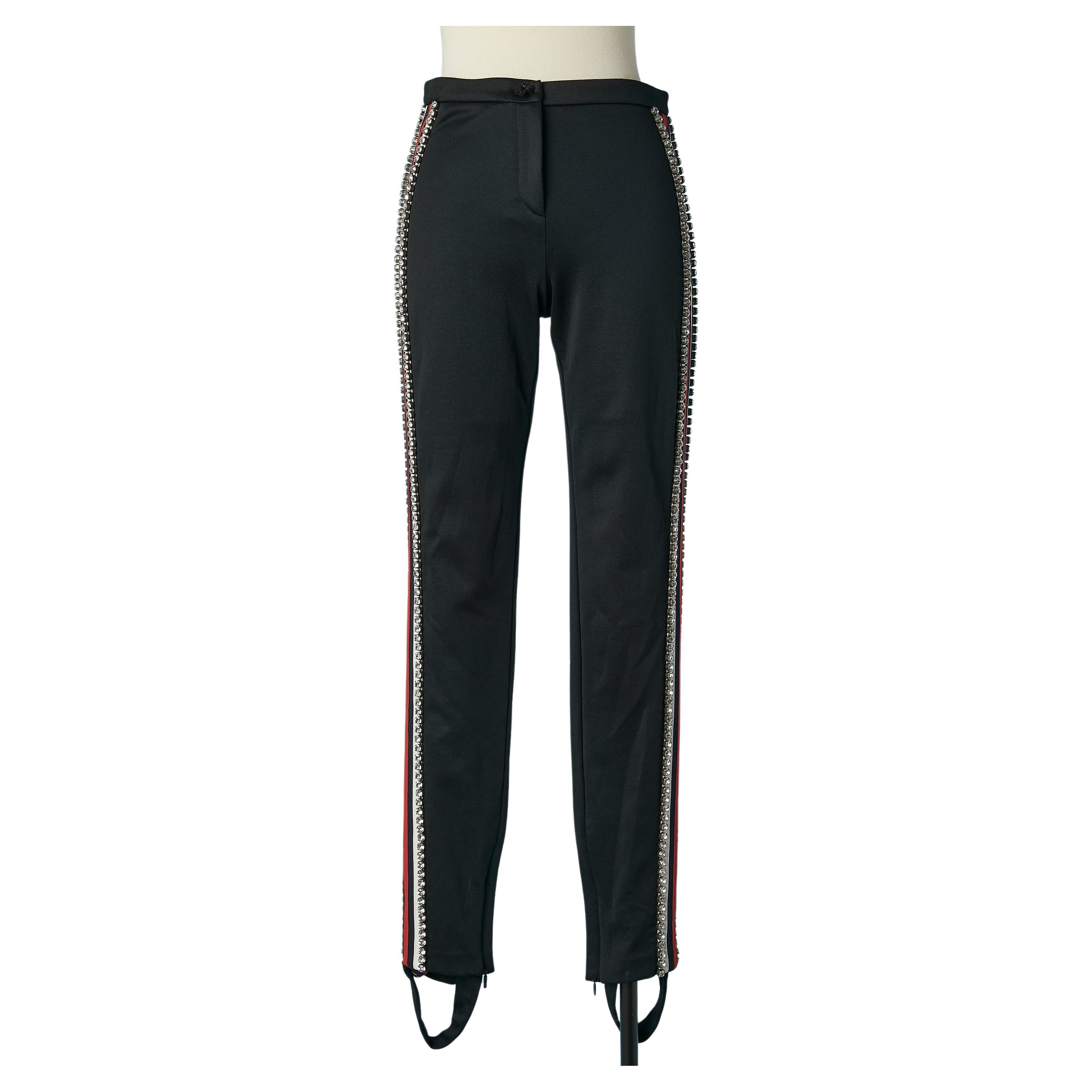 Black tapered trousers with striped and rhinestone trimming Gucci  For Sale