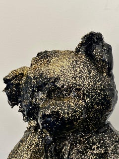 Black Tar and Gold Glitter Teddy Sculpture, 21st Century by Mattia Biagi