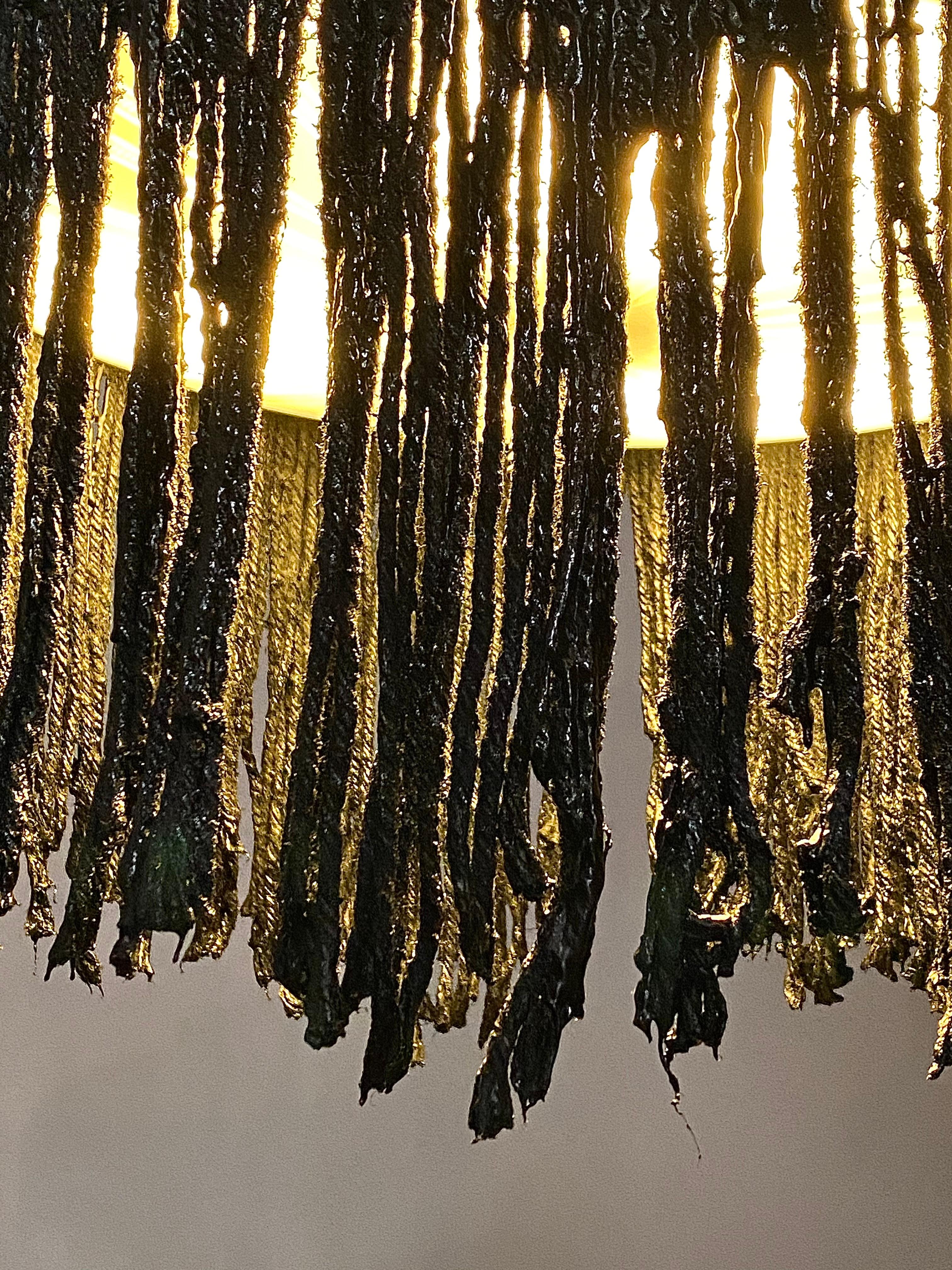 Contemporary Black Tar Ceiling Lamp or Sculpture, 21st Century by Mattia Biagi For Sale