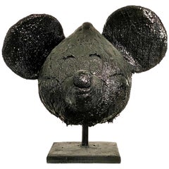 Black TAR Mickey Mouse Head Sculpture, 21st Century by Mattia Biagi