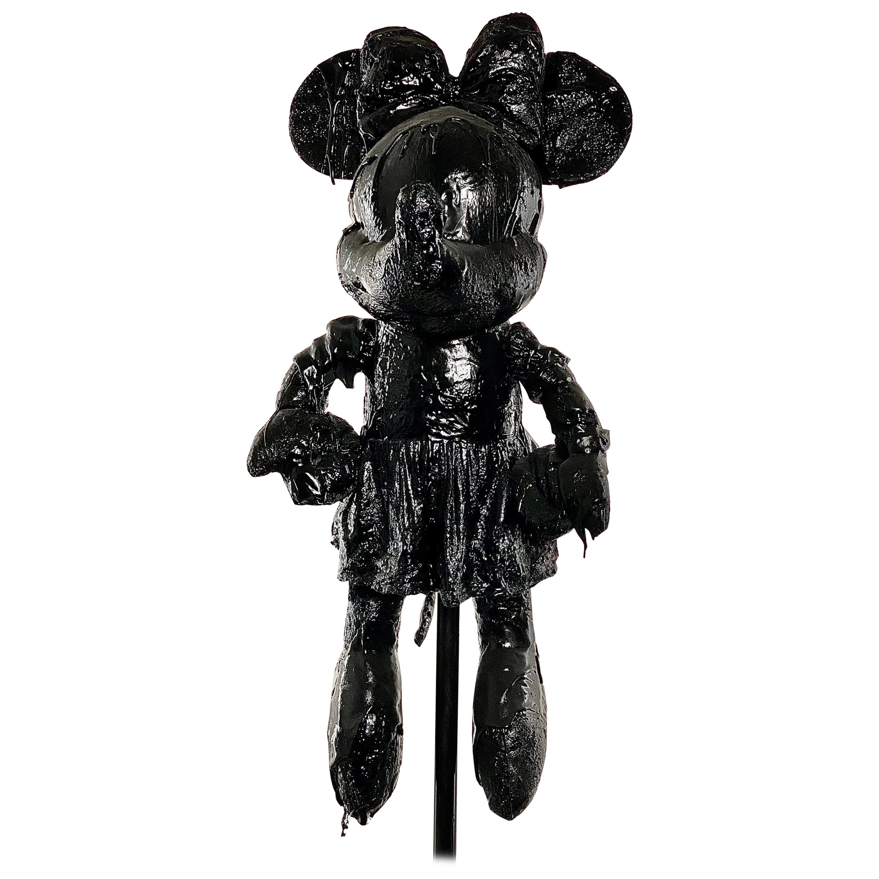 Black TAR Minnie Mouse Sculpture, 21st Century by Mattia Biagi For Sale