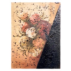 Black Tar on Vintage Flower Painting, 21st Century by Mattia Biagi