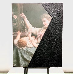 Black Tar on Vintage Painting, 21st Century by Mattia Biagi