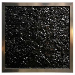 Black Tar Painting on Wood Framed in Metal, 21st Century by Mattia Biagi