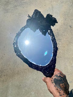 Black Tar Plastic Vintage Hand Mirror, 21st Century by Mattia Biagi