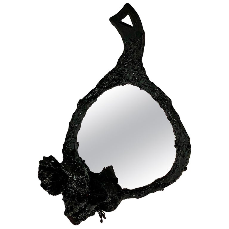 Black Tar Plastic Vintage Hand Mirror, 21st Century by Mattia Biagi For