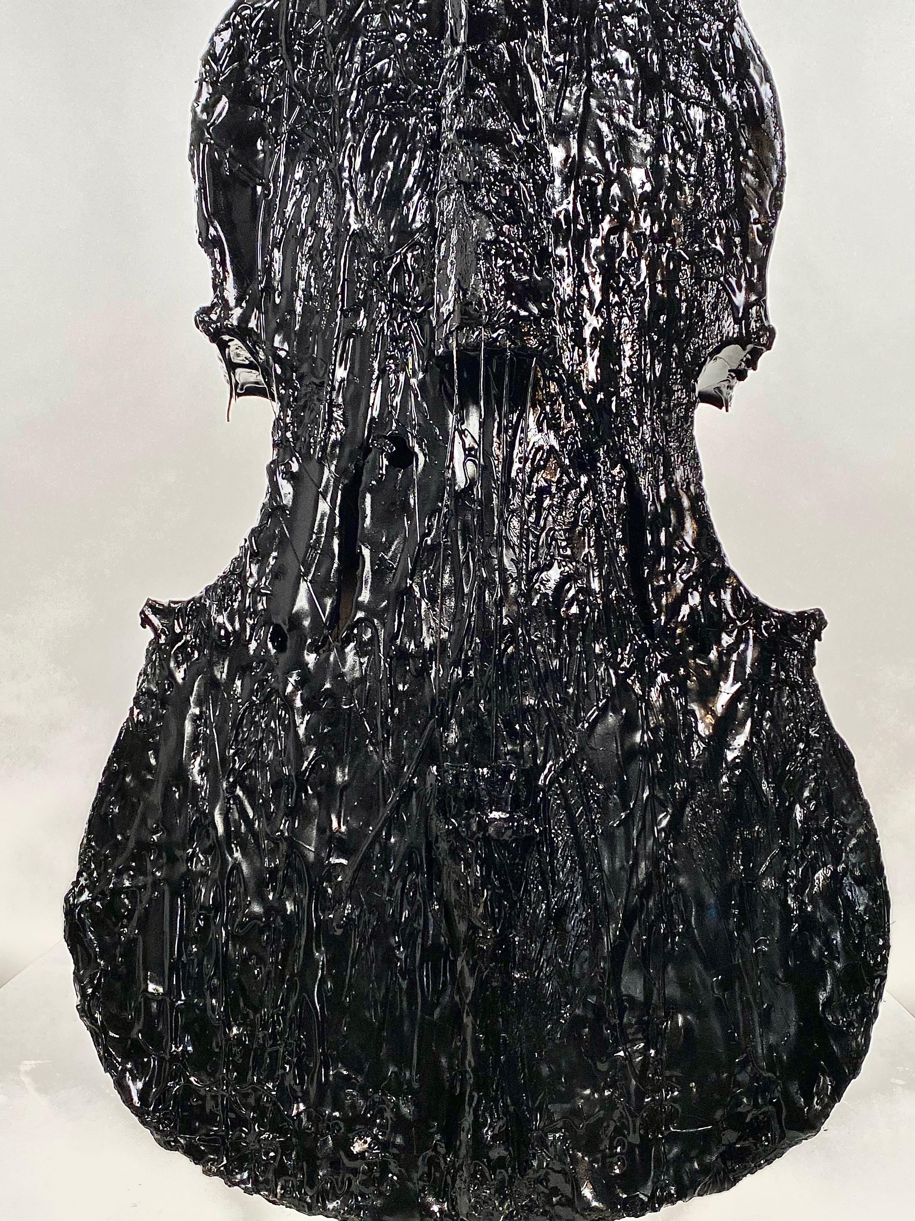 Contemporary Black Tar String Instrument Viola Sculpture, 21st Century by Mattia Biagi For Sale