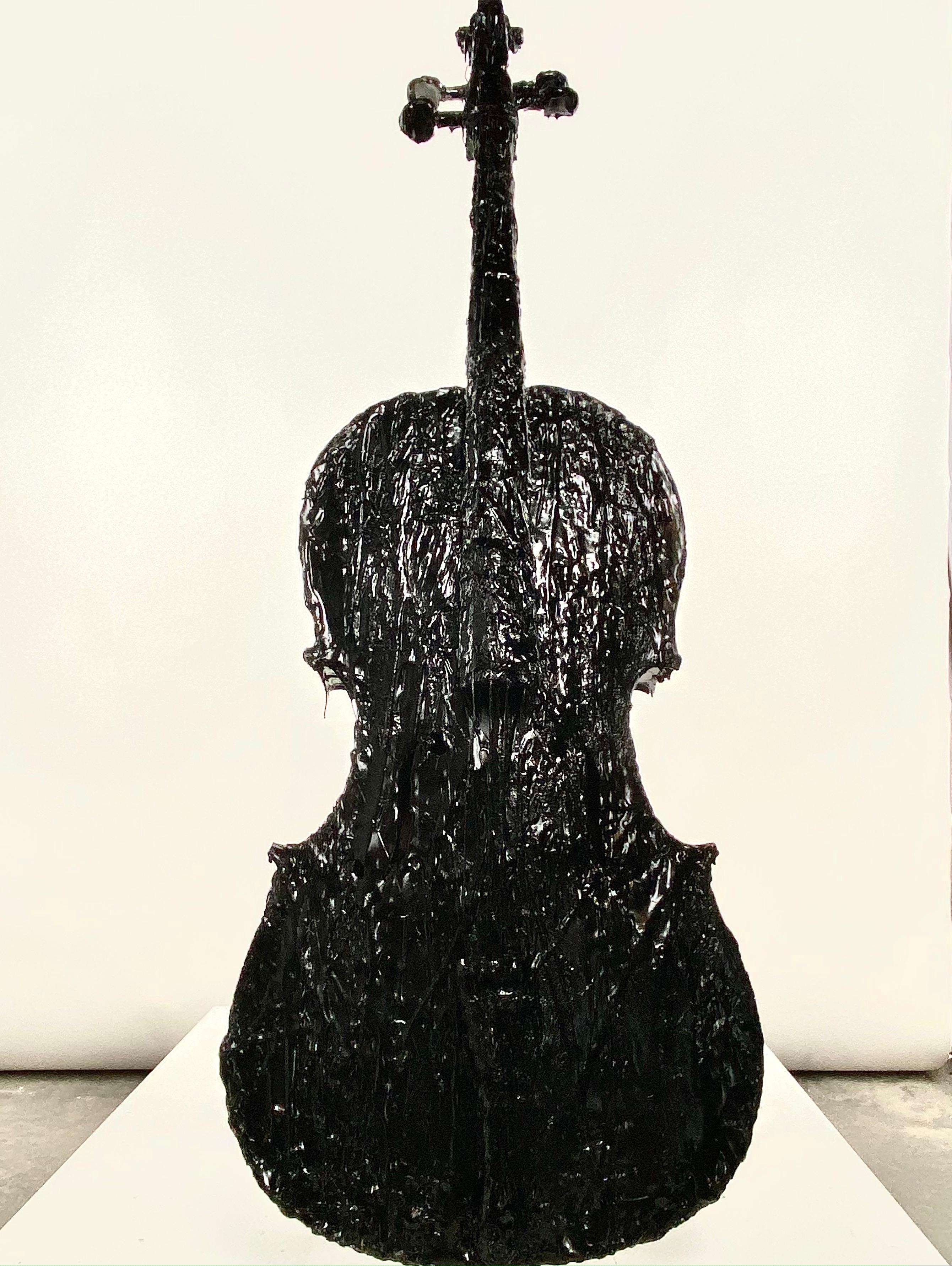 Metal Black Tar String Instrument Viola Sculpture, 21st Century by Mattia Biagi For Sale