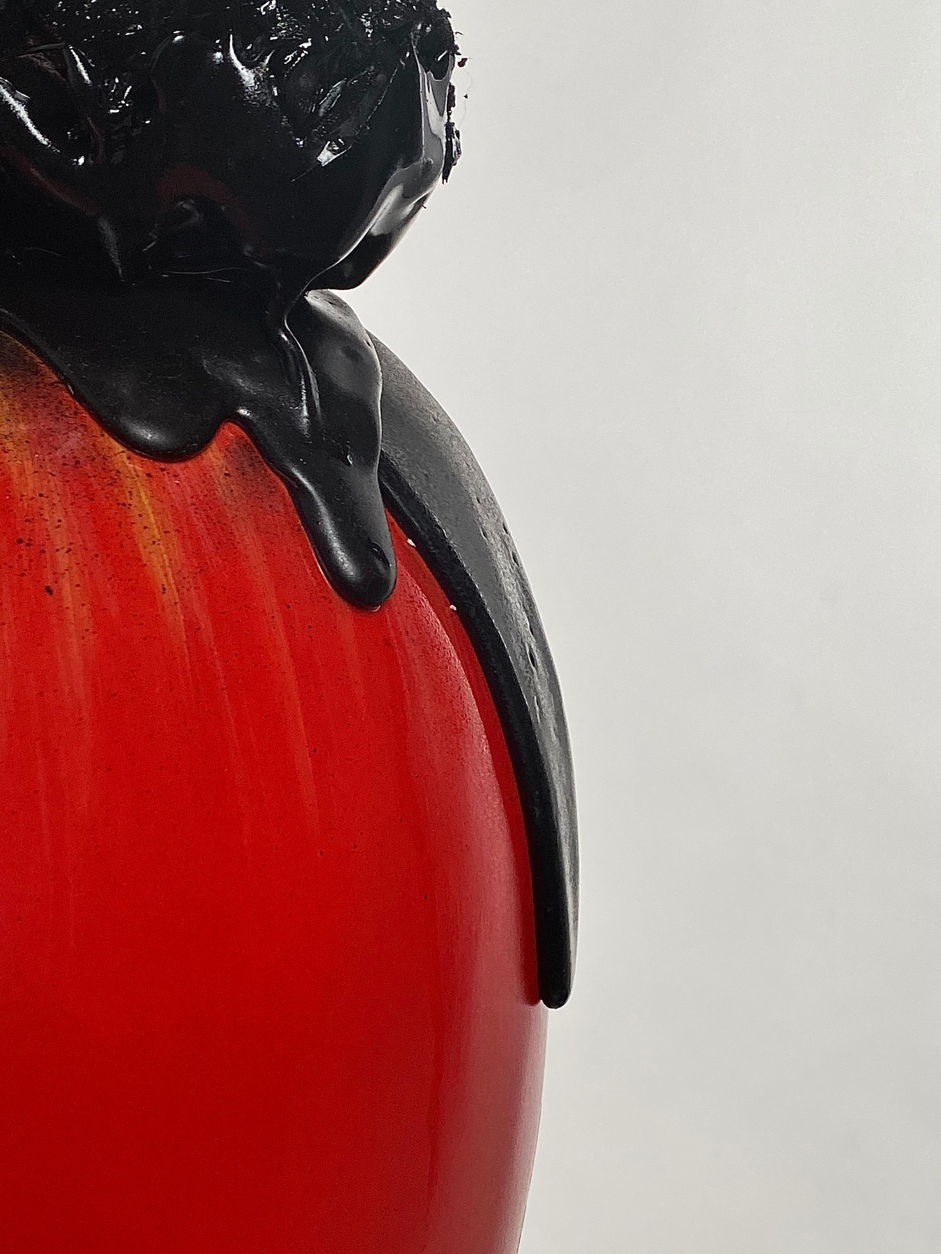 Black TAR Teddy and Red Apple Sculpture, 21st Century by Mattia Biagi In New Condition For Sale In Culver City, CA