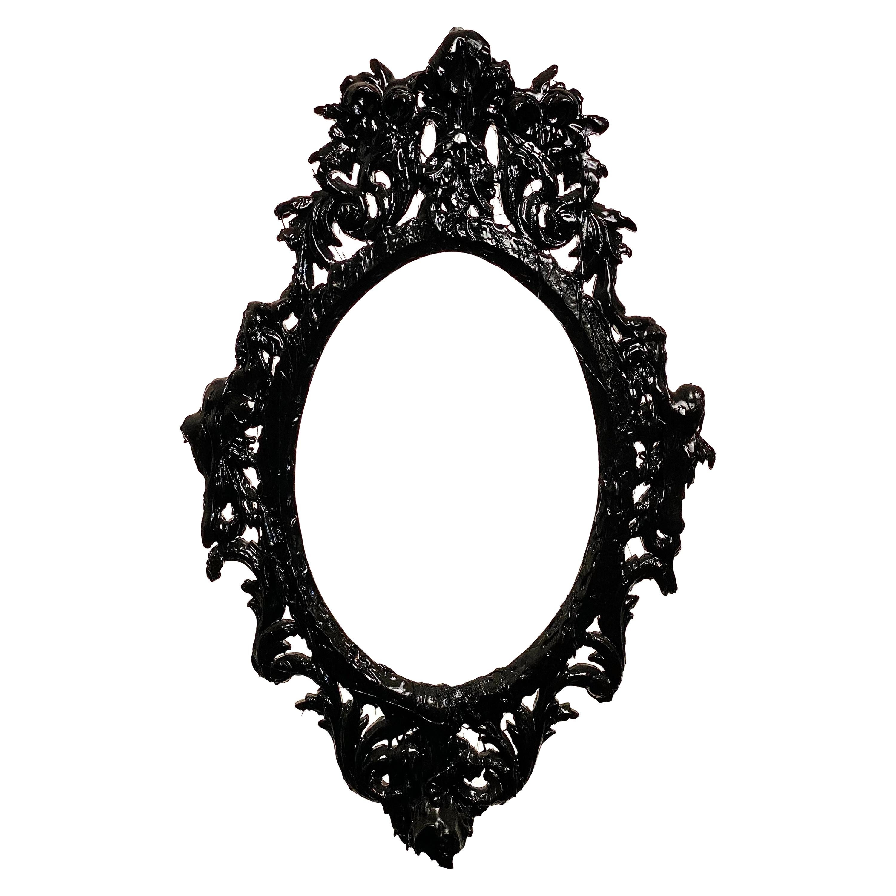 Black Tar Wood Vintage Mirror Frame, 21st Century by Mattia Biagi For Sale