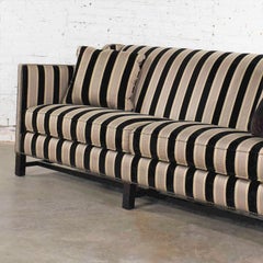 Black & Taupe Stripe Tuxedo Sloped Arm Sofa by Bernhardt Interiors w/ Nail Heads