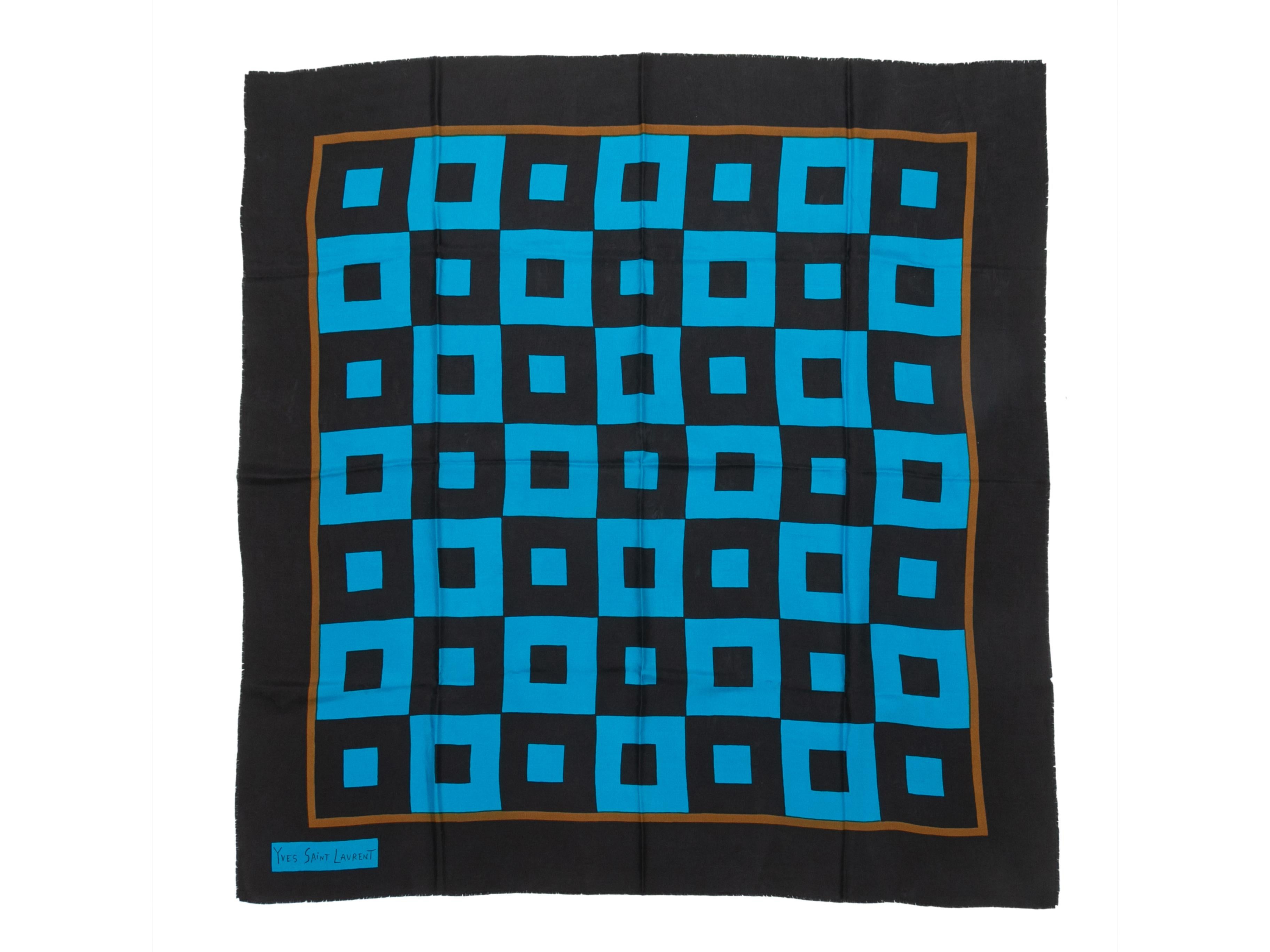 Women's or Men's Black & Teal Yves Saint Laurent Geometric Print Silk Scarf