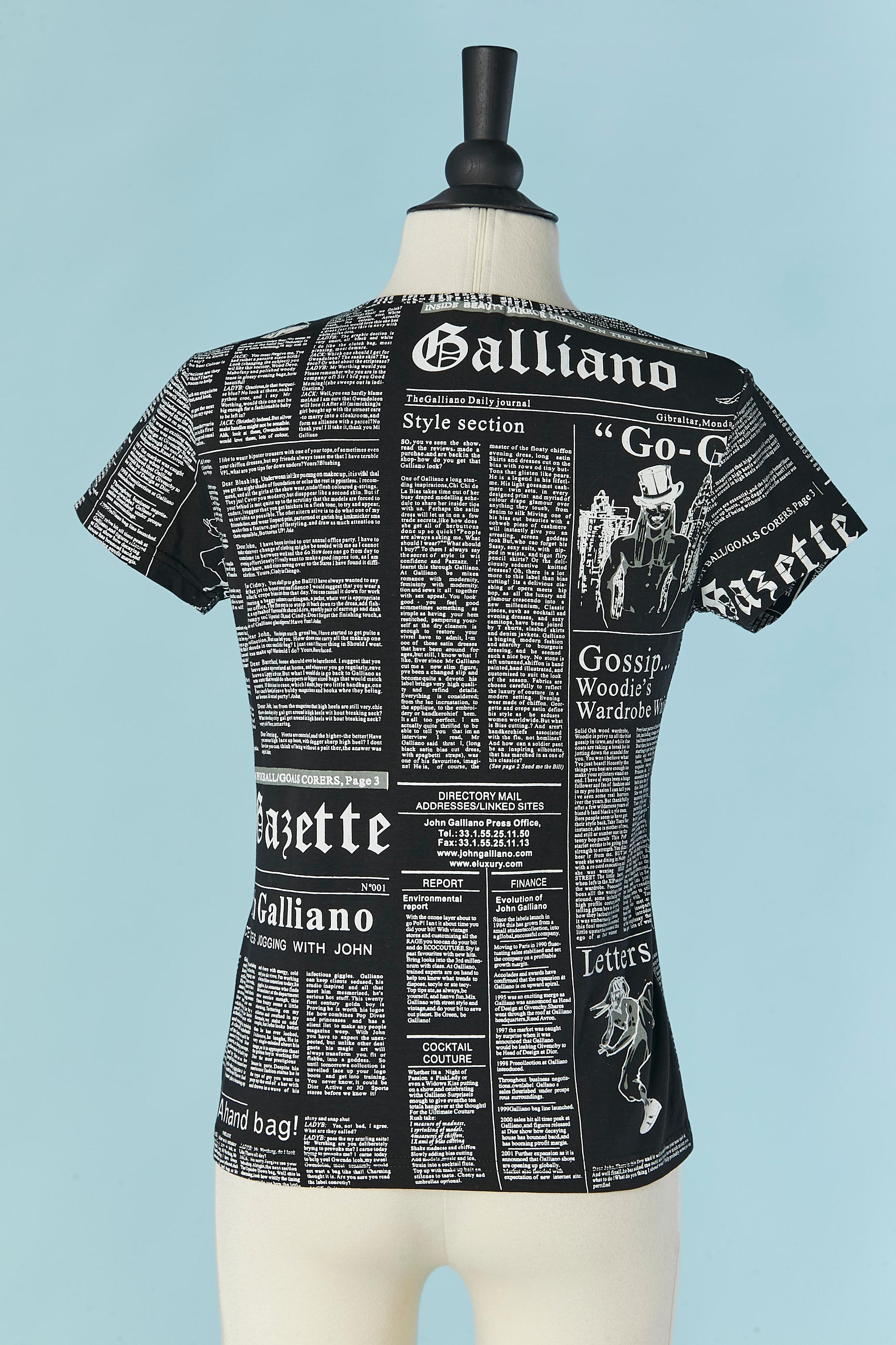 Camiseta negra con estampado de Gaceta GALLIANO en venta 1