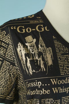 Black tee-shirt with gold Gazette print JOHN GALLIANO