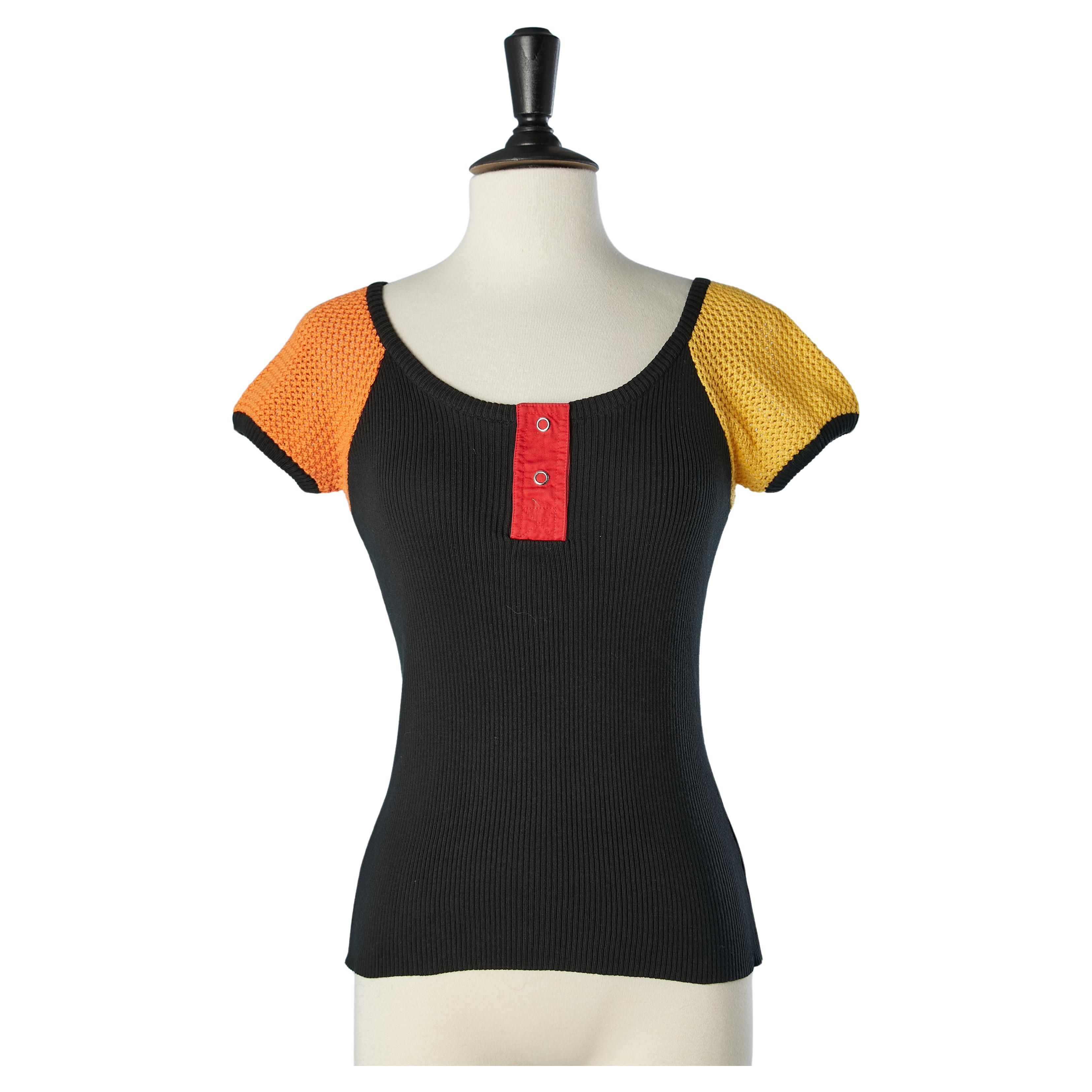 Black tee-shirt with red and orange sleeves Jean-Charles de Castelbajac  For Sale