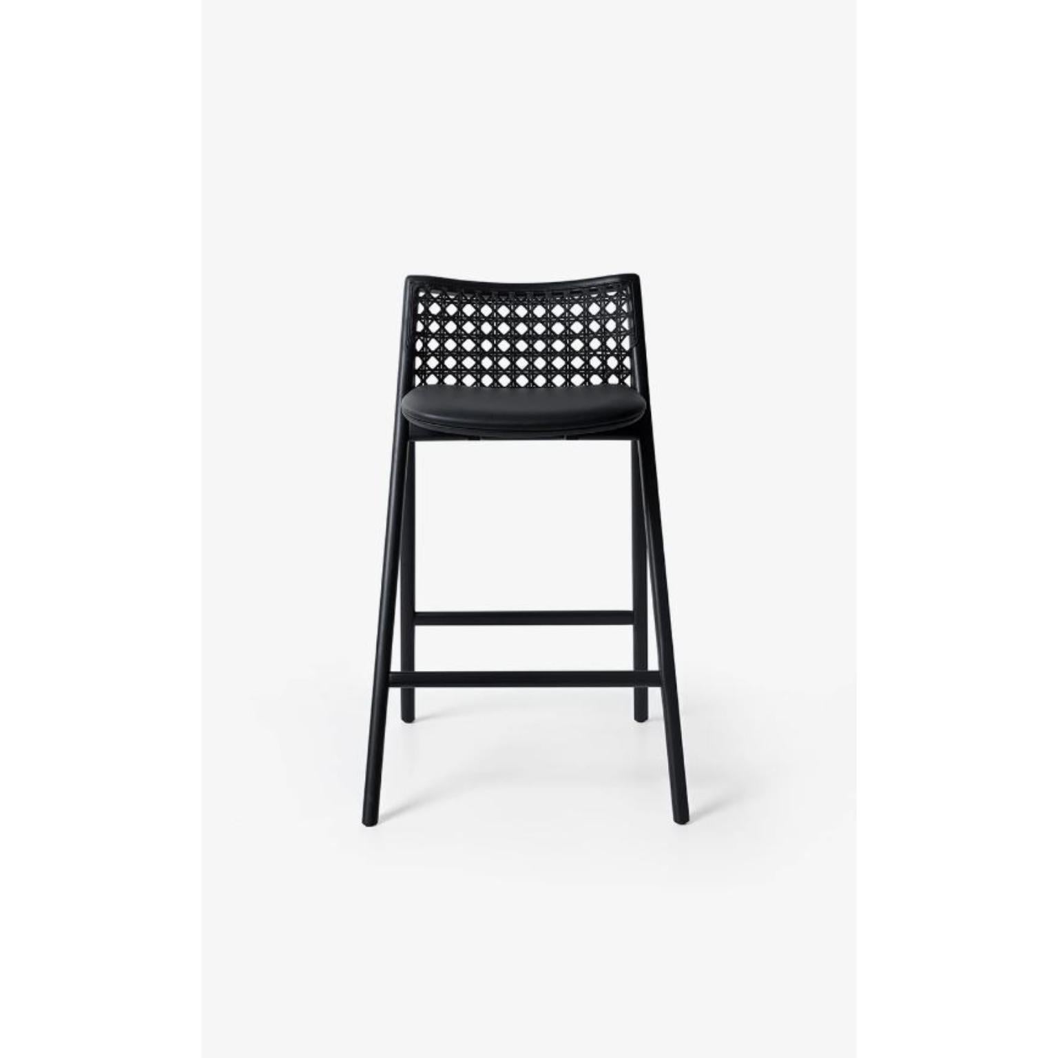 Black Tela Bar Stool by Wentz
Dimensions: D 58 x W 60 x H 94 cm
Materials: Tauari Wood, Cotton, Weave, Plywood, Upholstery.
Weight: 6,1kg / 13,4 lbs

The Tela armchair is a meeting between contemporary design and traditional Brazilian materials. The