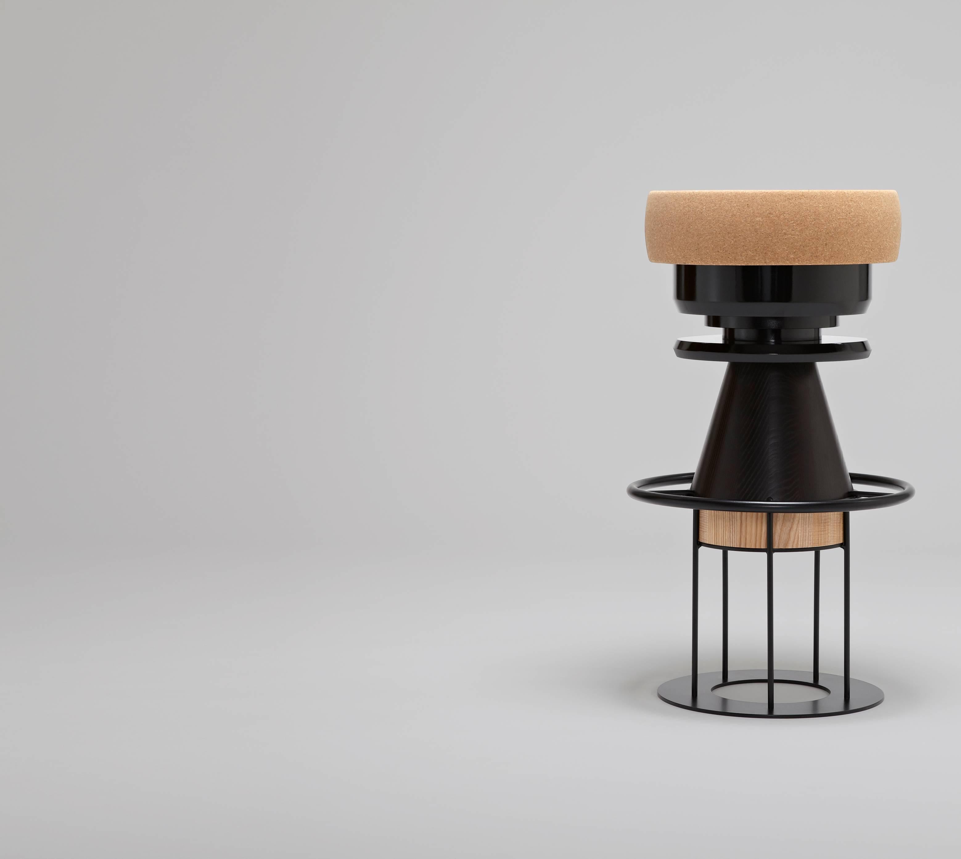 Black Tembo stool, note design studio

Measures: Height 19 inches (low stool) or 30.3 inches (high stool)
Diameter: 14 inches
Weight: 30.8 lbs (low stool) or 37.5 lbs (high stool)

Materials and construction: Lacquered steel structure, solid