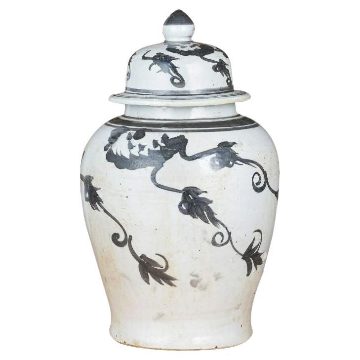 Black Temple Jar Vine Motif For Sale