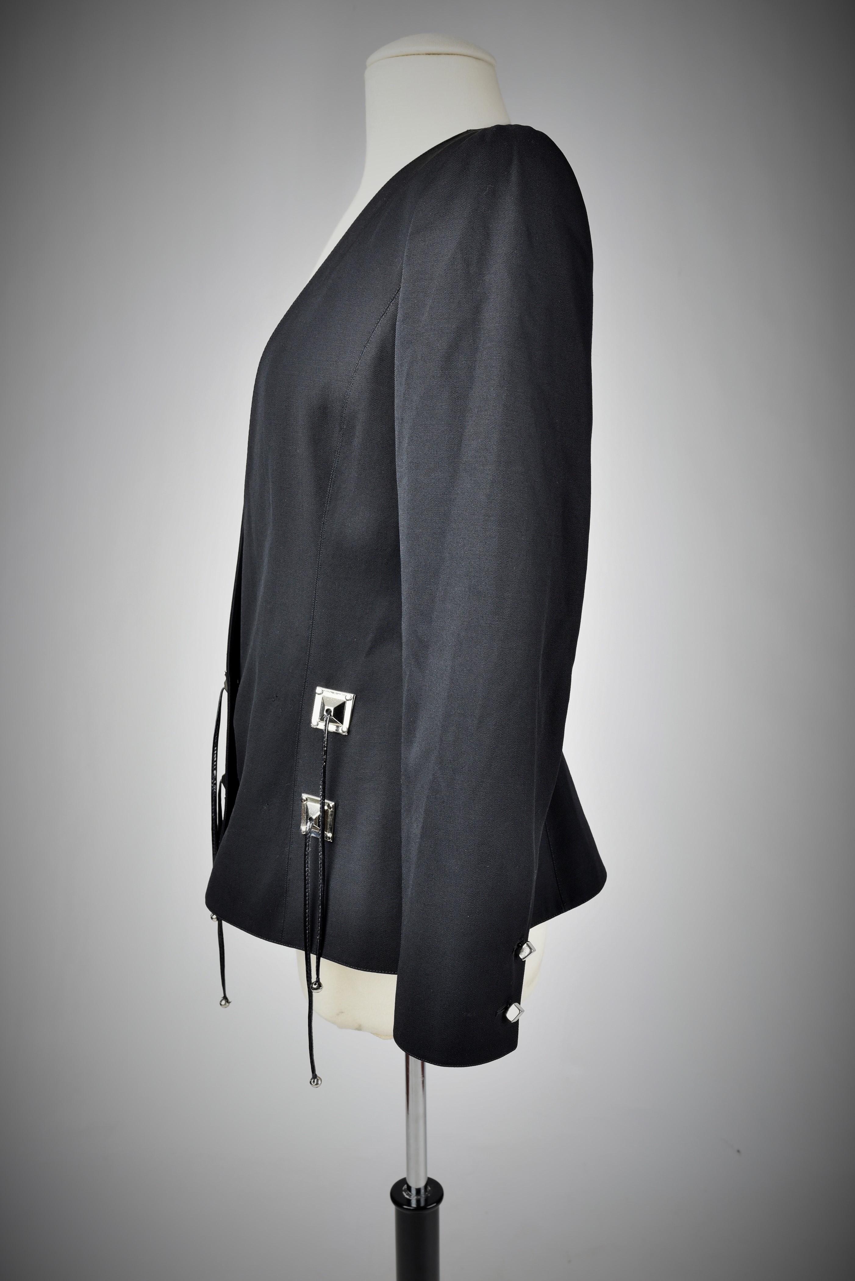 Black Tergal Tuxedo Jacket by Claude Montana Circa 1990 For Sale 4