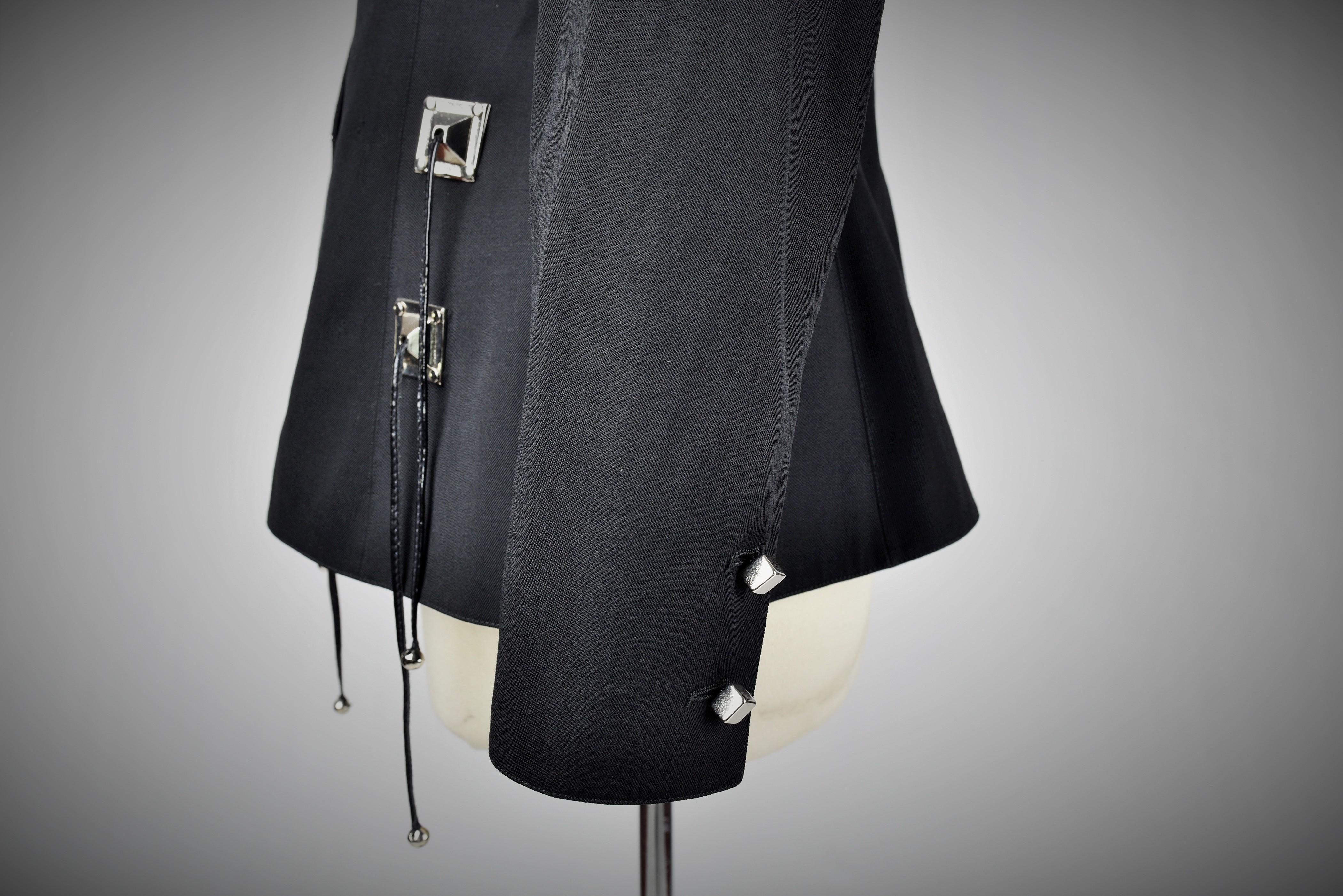 Black Tergal Tuxedo Jacket by Claude Montana Circa 1990 For Sale 5