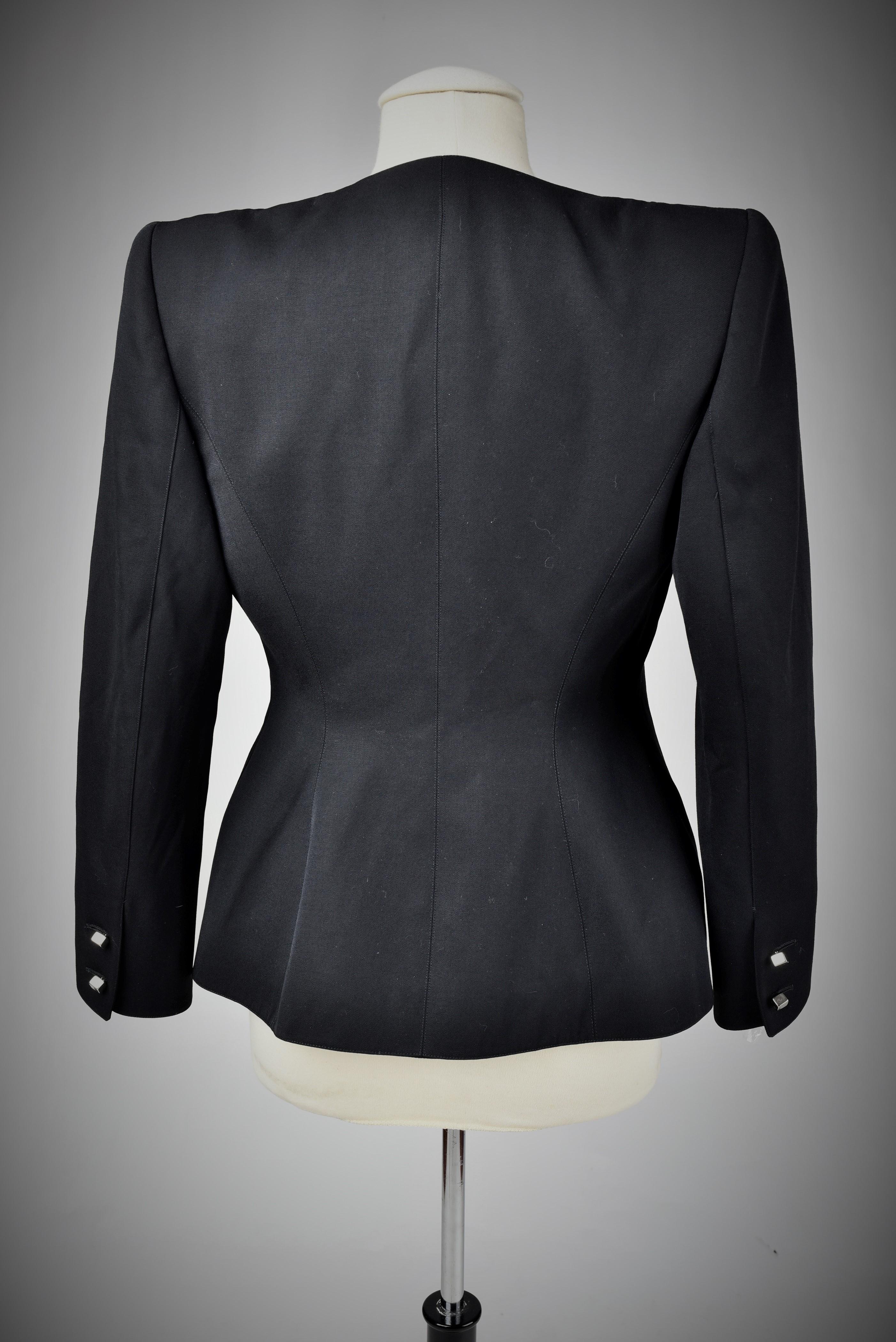 Black Tergal Tuxedo Jacket by Claude Montana Circa 1990 For Sale 6