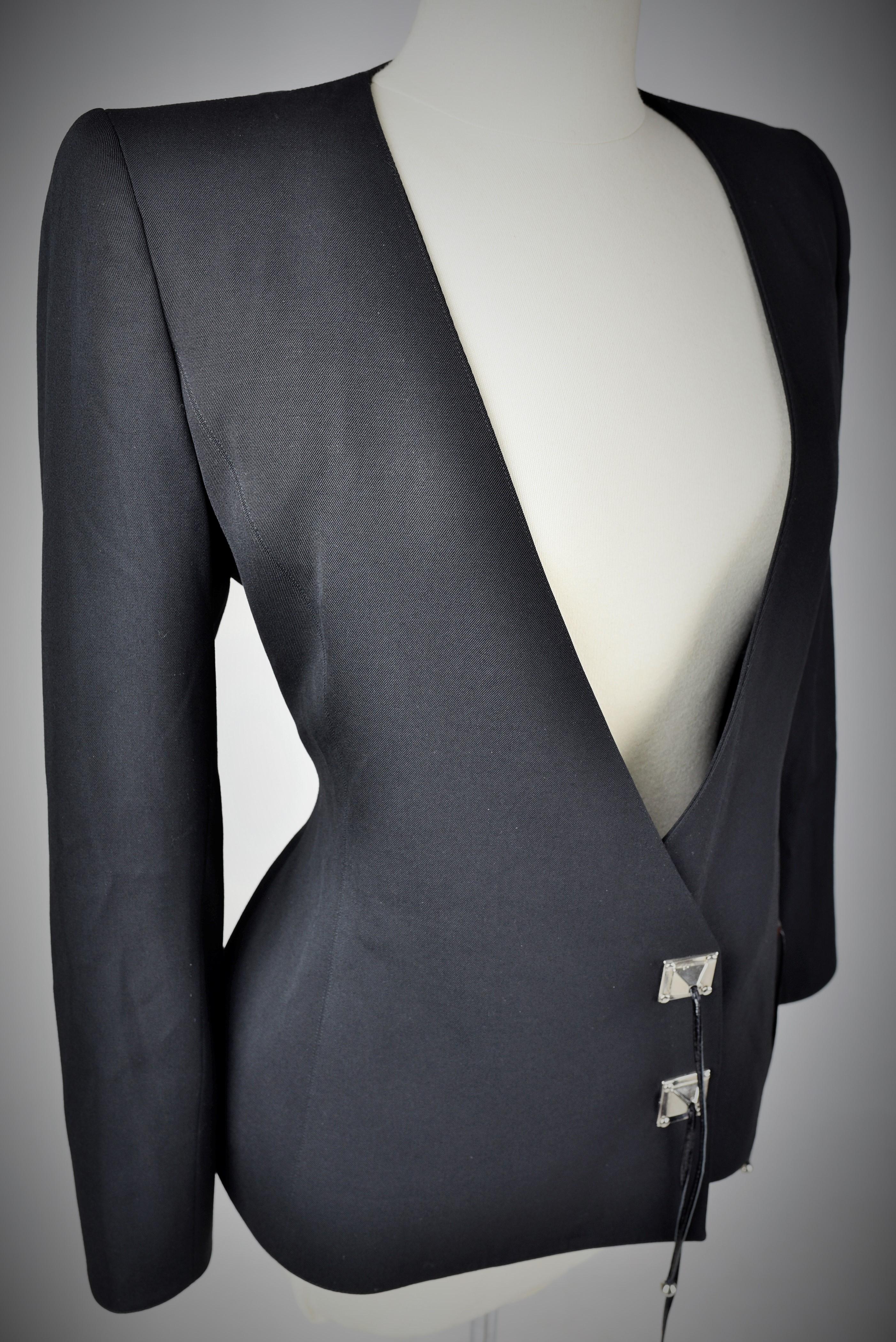 Black Tergal Tuxedo Jacket by Claude Montana Circa 1990 For Sale 9